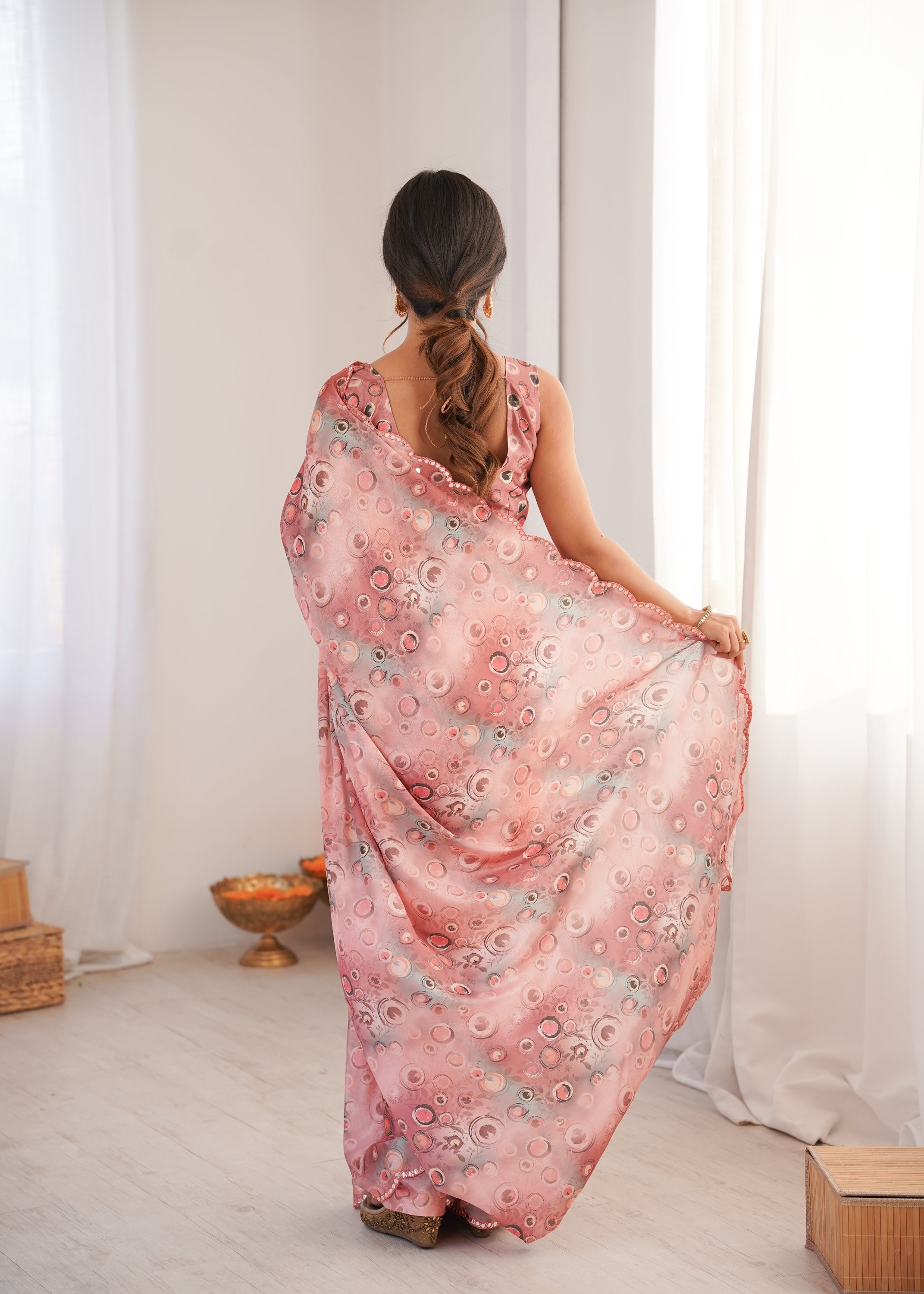 Jyoti Fashion Women's Peach Chinon Digital Printed Designer Saree with Blouse - Distacart
