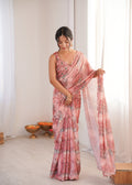 Jyoti Fashion Women's Peach Chinon Digital Printed Designer Saree with Blouse - Distacart