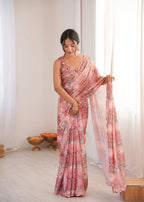 Jyoti Fashion Women's Peach Chinon Digital Printed Designer Saree with Blouse - Distacart