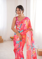 Jyoti Fashion Women's Multicolor Chinon Digital Printed Designer Saree with Blouse - Distacart