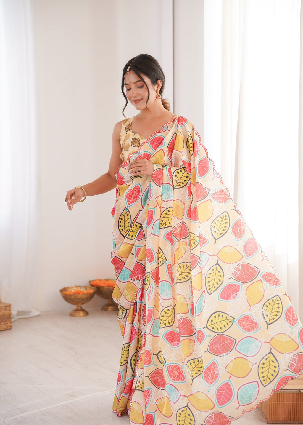 Jyoti Fashion Women's Multicolor Chinon Digital Printed Designer Saree with Blouse - Distacart