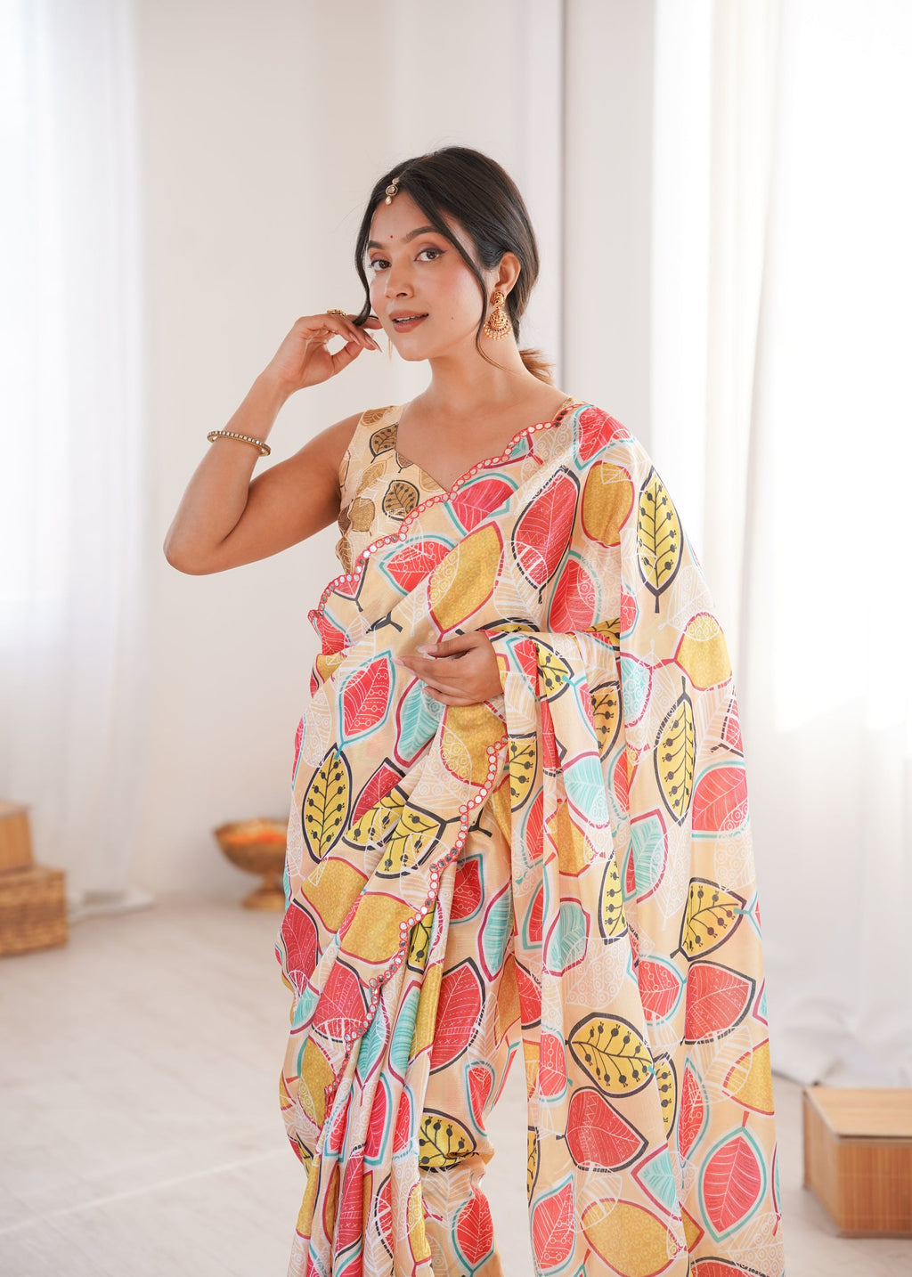 Jyoti Fashion Women's Multicolor Chinon Digital Printed Designer Saree with Blouse - Distacart