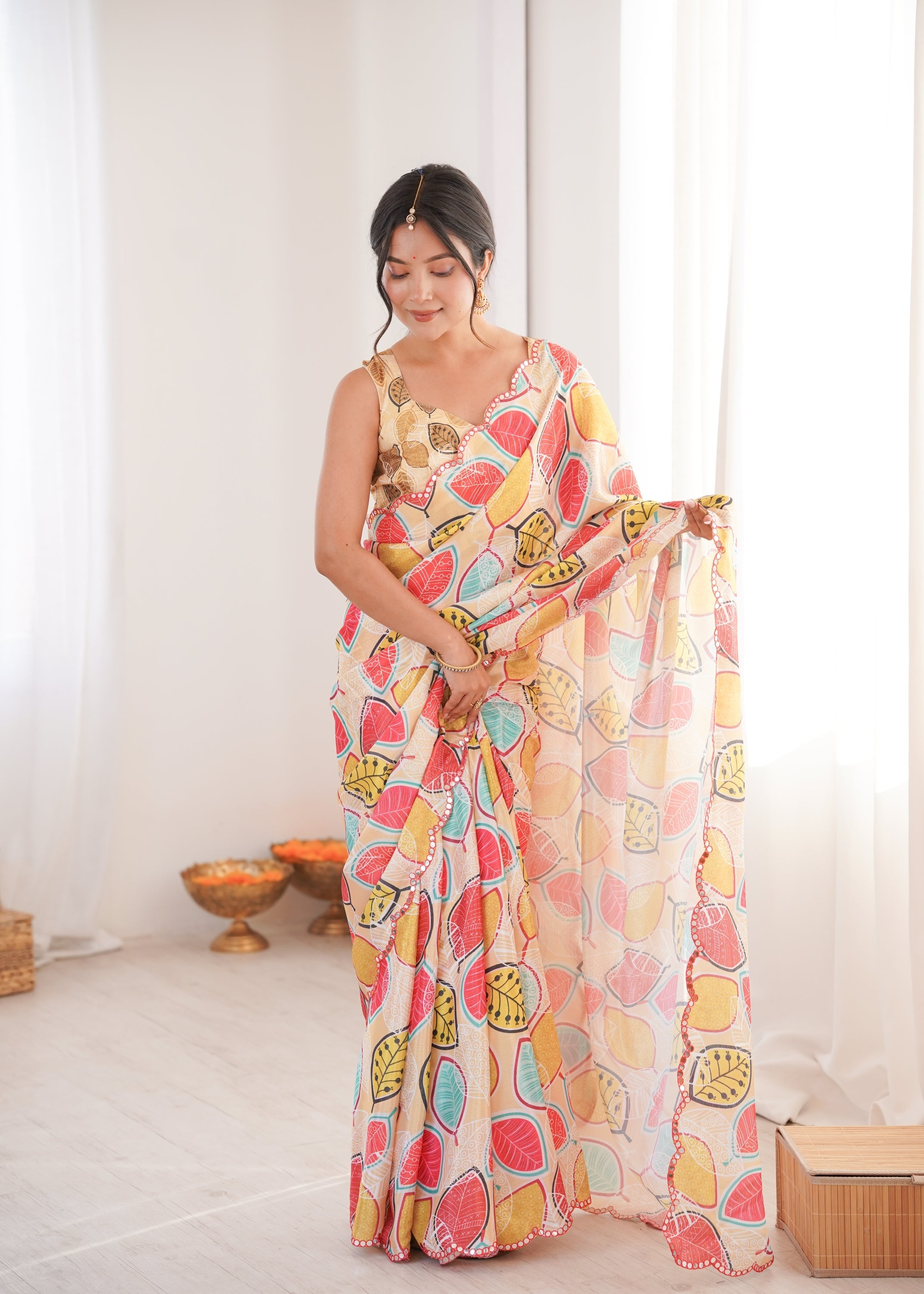 Jyoti Fashion Women's Multicolor Chinon Digital Printed Designer Saree with Blouse - Distacart