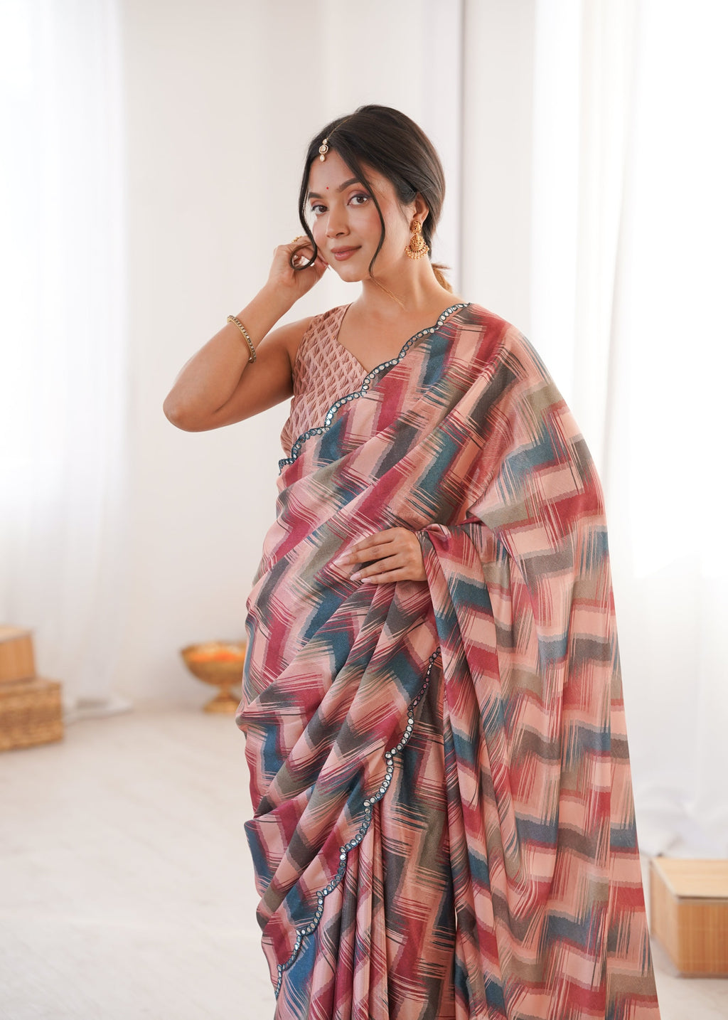 Jyoti Fashion Women's Multicolor Chinon Digital Printed Designer Saree with Blouse - Distacart