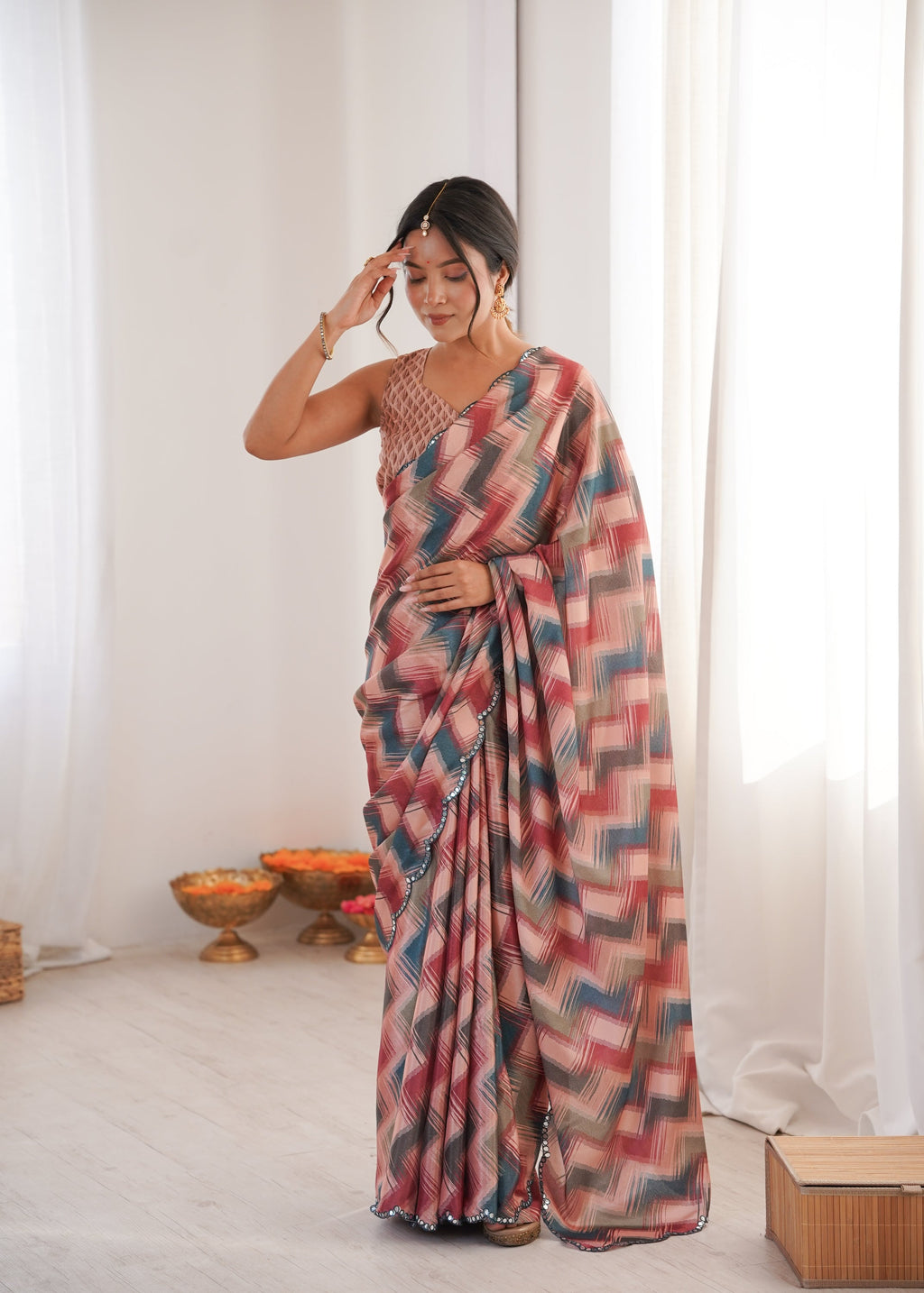 Jyoti Fashion Women's Multicolor Chinon Digital Printed Designer Saree with Blouse - Distacart