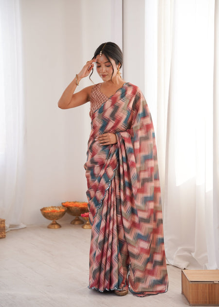 Jyoti Fashion Women's Multicolor Chinon Digital Printed Designer Saree with Blouse