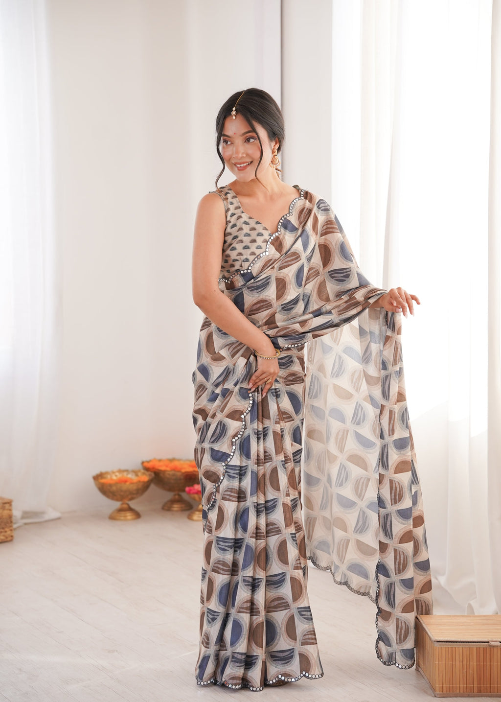Jyoti Fashion Women's Multicolor Chinon Digital Printed Designer Saree with Blouse - Distacart