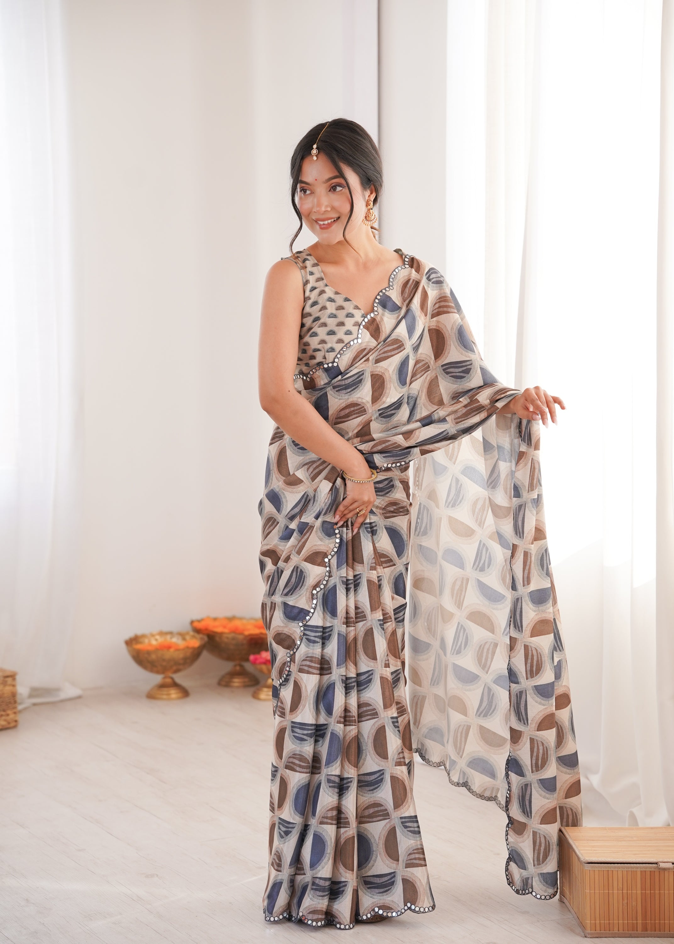 Jyoti Fashion Women's Multicolor Chinon Digital Printed Designer Saree with Blouse - Distacart