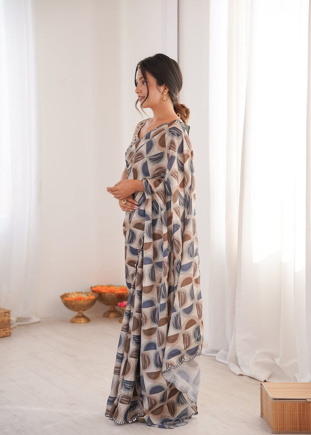 Jyoti Fashion Women's Multicolor Chinon Digital Printed Designer Saree with Blouse - Distacart