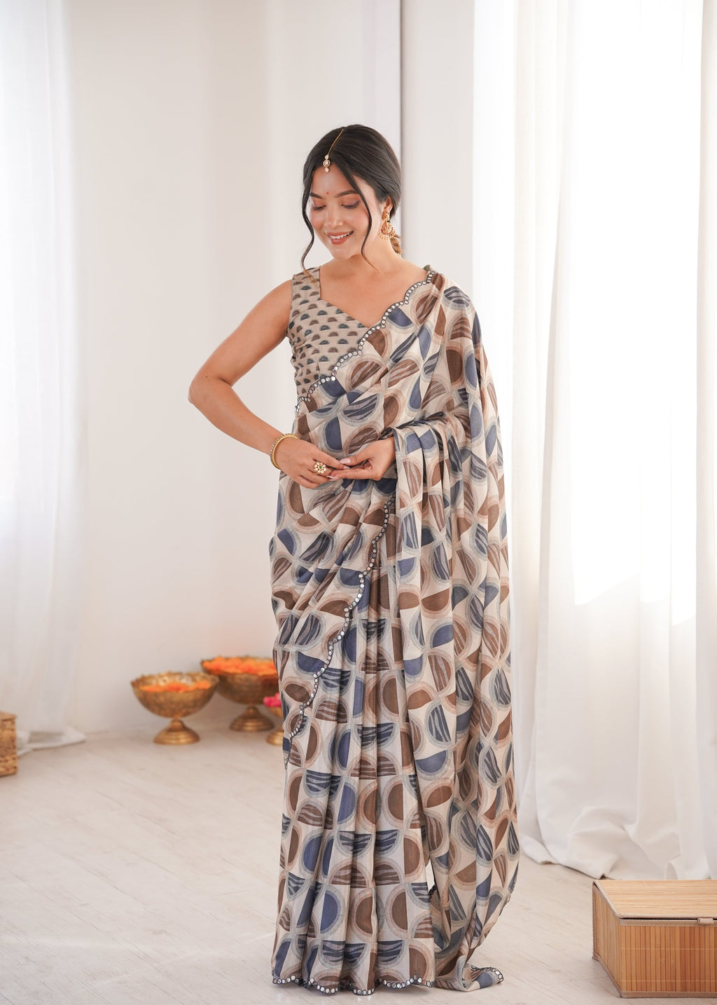 Jyoti Fashion Women's Multicolor Chinon Digital Printed Designer Saree with Blouse - Distacart
