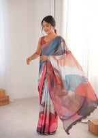 Jyoti Fashion Women's Multicolor Chinon Digital Printed Designer Saree with Blouse - Distacart