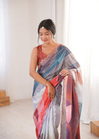 Jyoti Fashion Women's Multicolor Chinon Digital Printed Designer Saree with Blouse - Distacart
