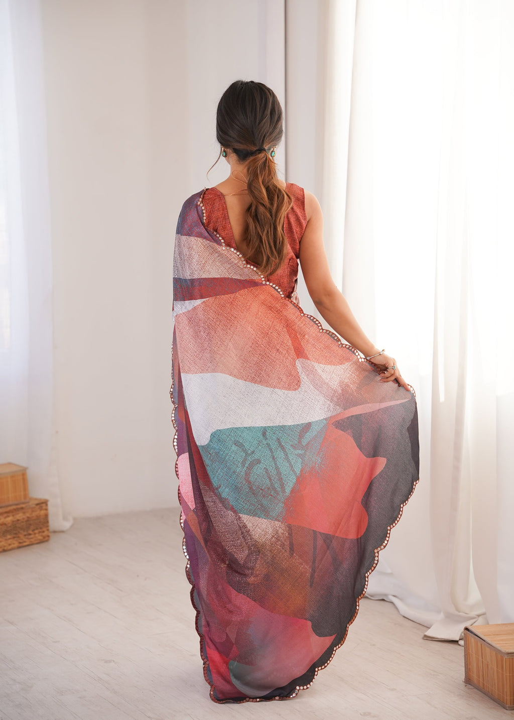 Jyoti Fashion Women's Multicolor Chinon Digital Printed Designer Saree with Blouse - Distacart