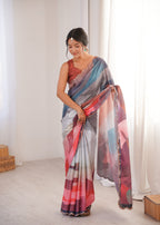 Jyoti Fashion Women's Multicolor Chinon Digital Printed Designer Saree with Blouse - Distacart