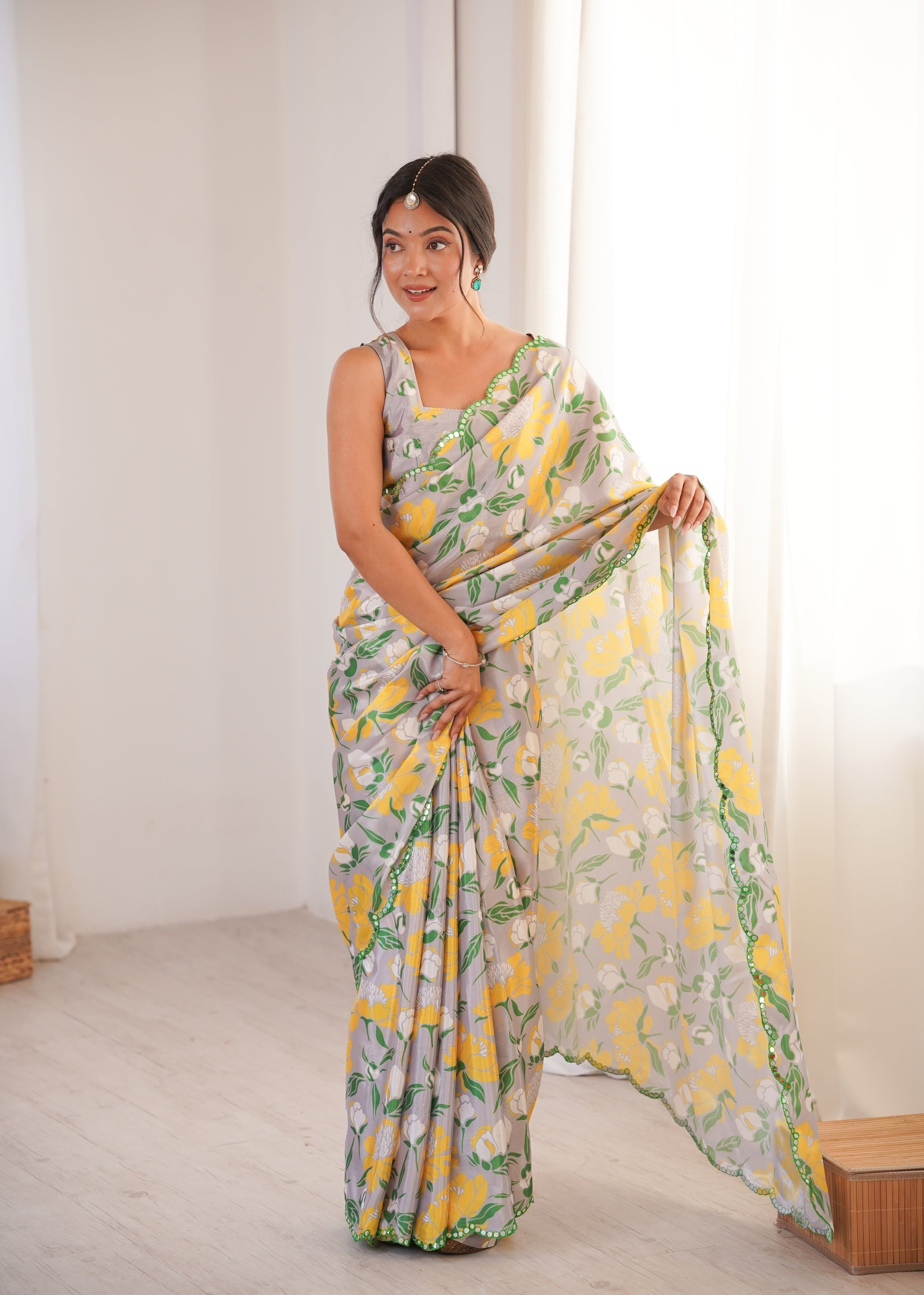 Jyoti Fashion Women's Multicolor Chinon Digital Printed Designer Saree with Blouse - Distacart