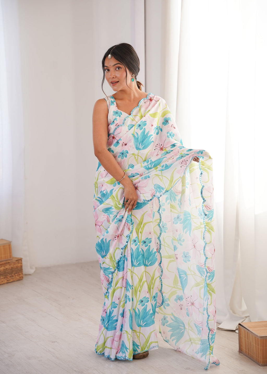 Jyoti Fashion Women's Multicolor Chinon Digital Printed Designer Saree with Blouse - Distacart