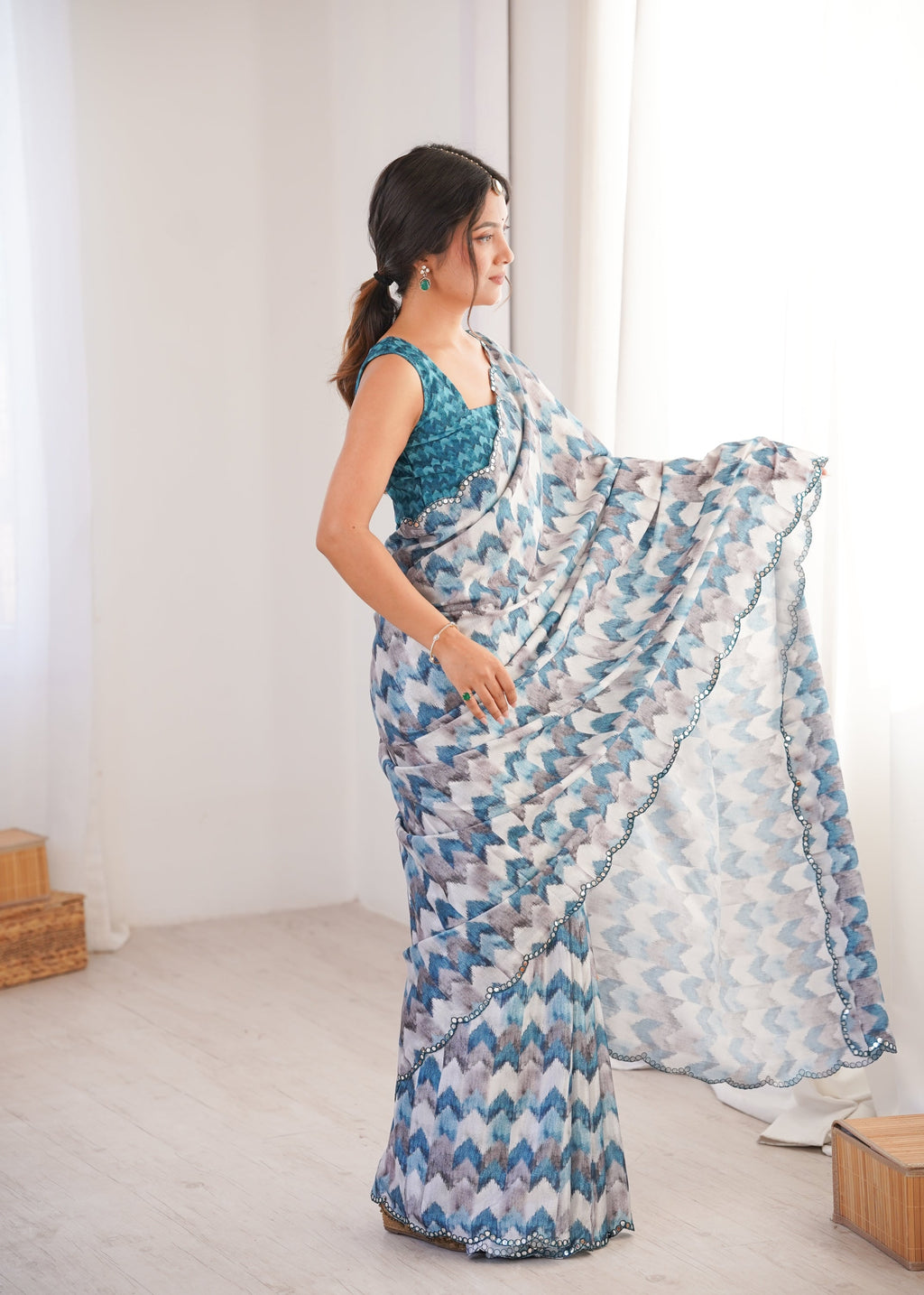 Jyoti Fashion Women's Multicolor Chinon Digital Printed Designer Saree with Blouse - Distacart