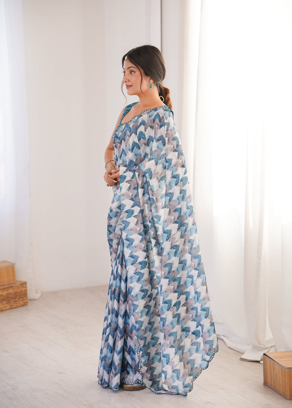 Jyoti Fashion Women's Multicolor Chinon Digital Printed Designer Saree with Blouse - Distacart