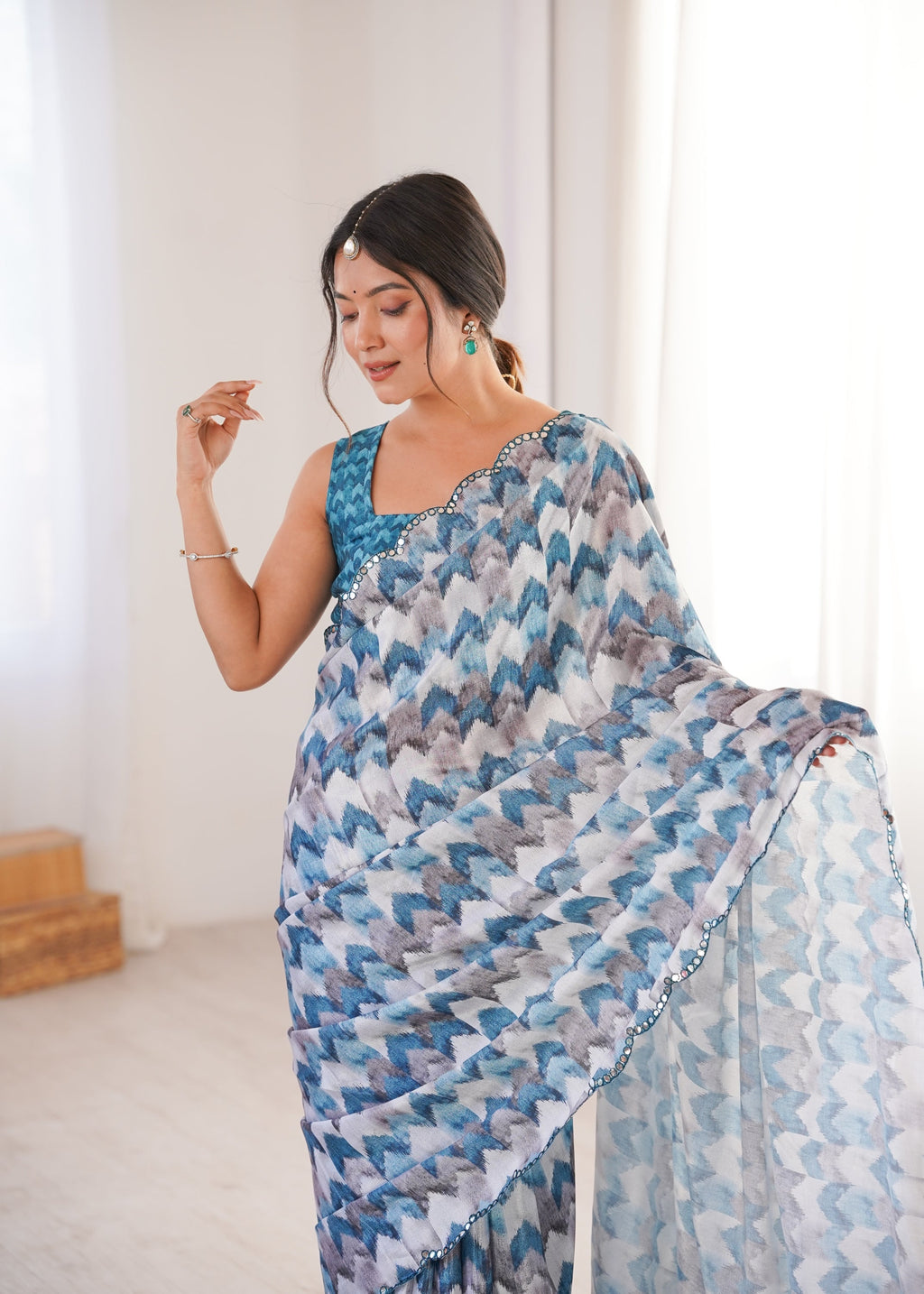 Jyoti Fashion Women's Multicolor Chinon Digital Printed Designer Saree with Blouse - Distacart