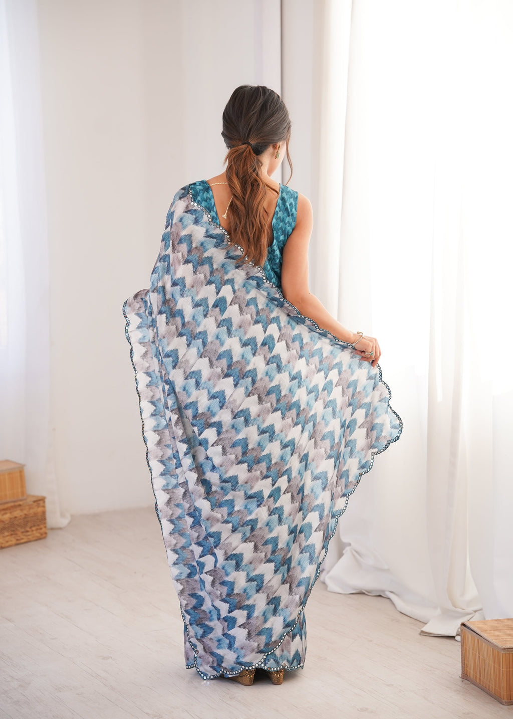 Jyoti Fashion Women's Multicolor Chinon Digital Printed Designer Saree with Blouse - Distacart