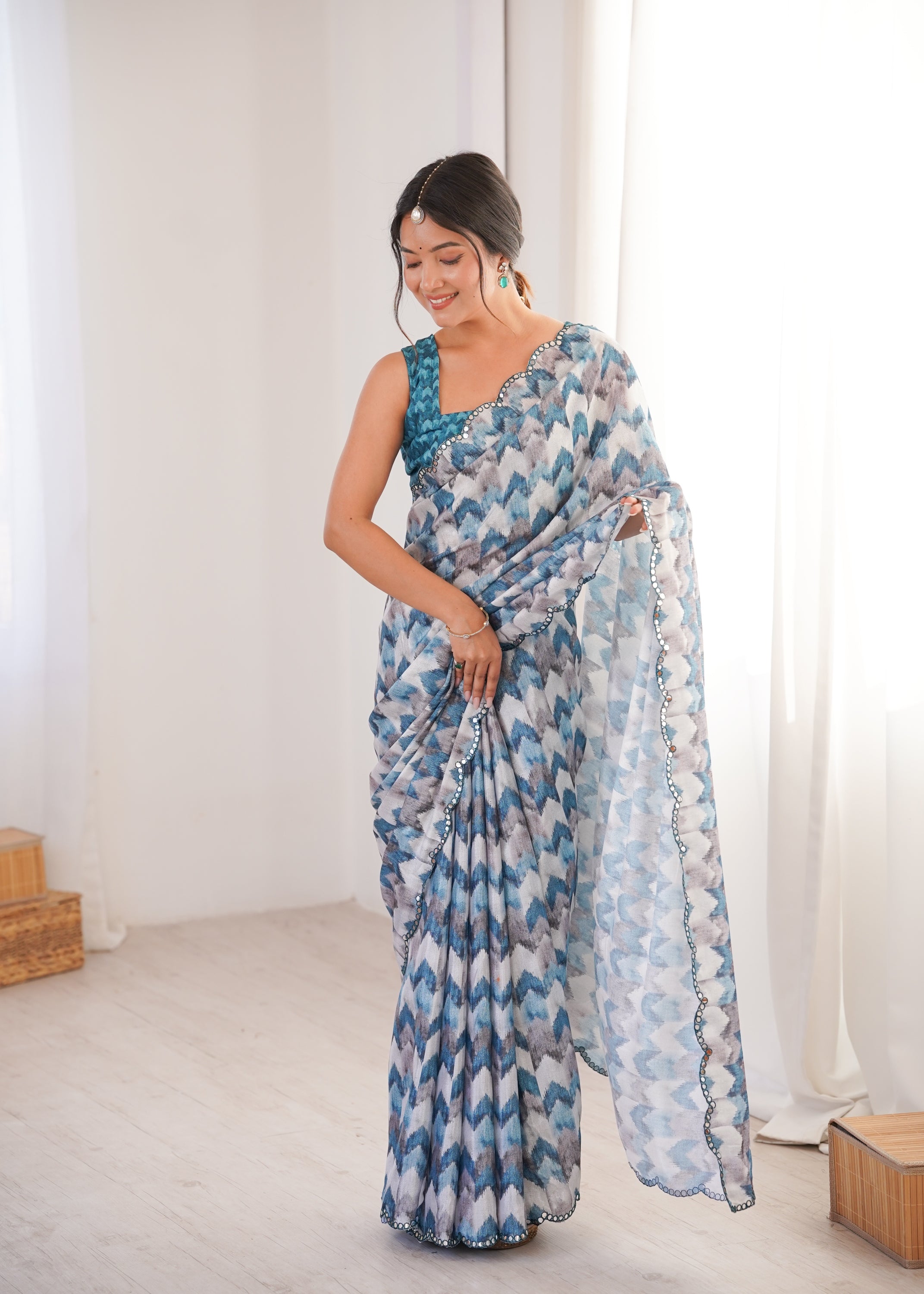 Jyoti Fashion Women's Multicolor Chinon Digital Printed Designer Saree with Blouse - Distacart