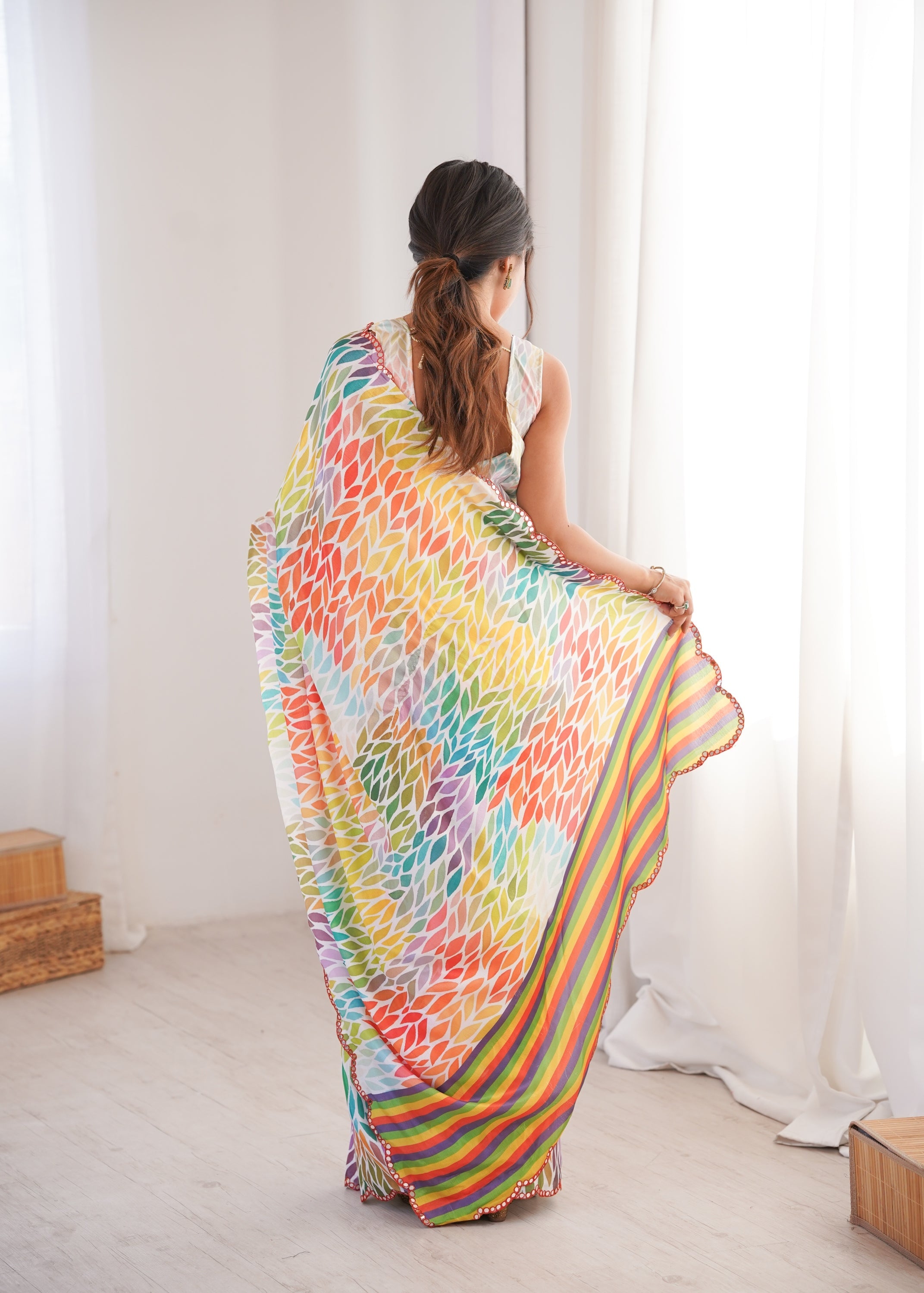 Jyoti Fashion Women's Multicolor Chinon Digital Printed Designer Saree with Blouse - Distacart