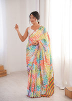 Jyoti Fashion Women's Multicolor Chinon Digital Printed Designer Saree with Blouse - Distacart