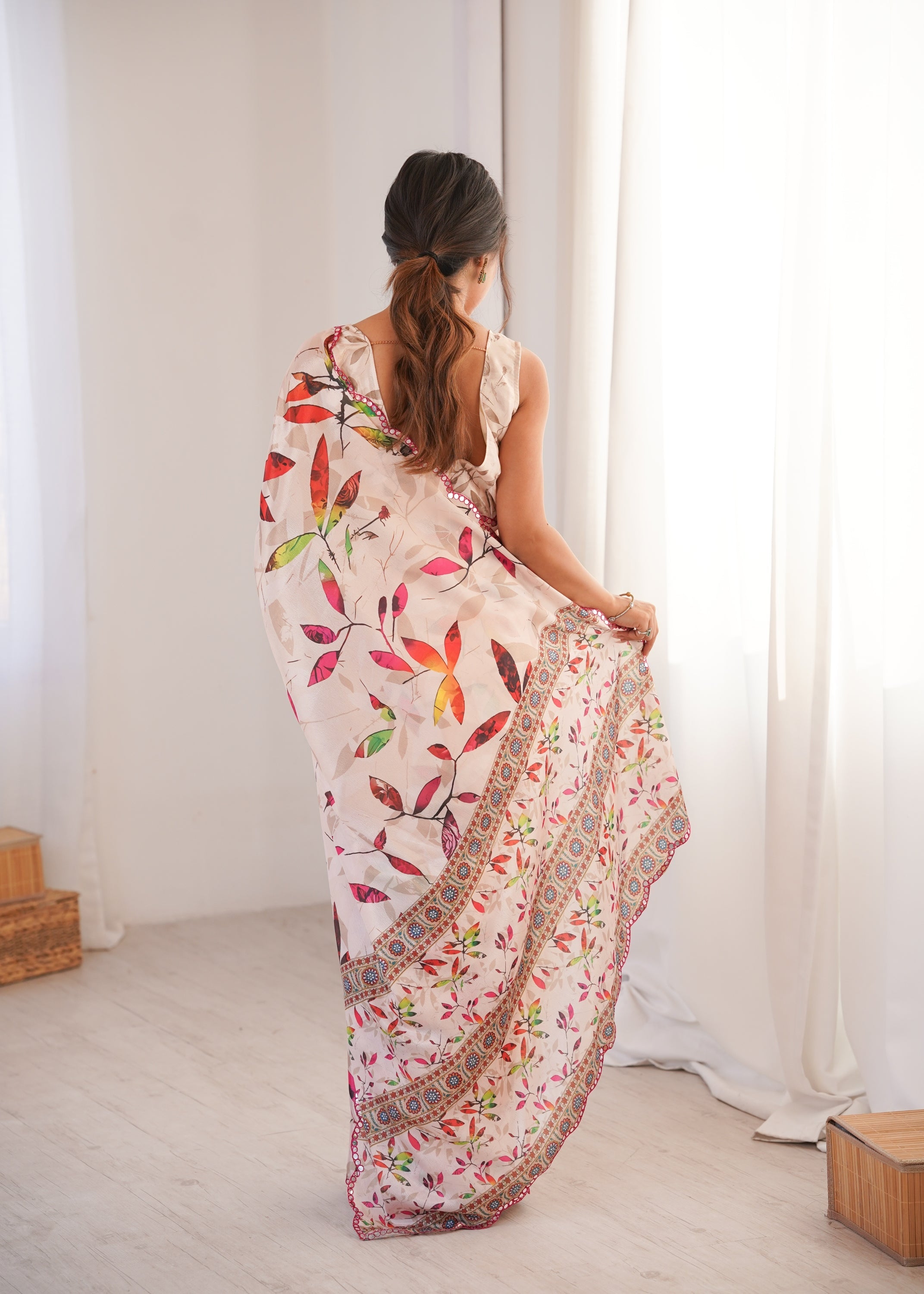 Jyoti Fashion Women's Multicolor Chinon Digital Printed Designer Saree with Blouse - Distacart