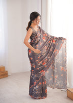 Jyoti Fashion Women's Multicolor Chinon Digital Printed Designer Saree with Blouse - Distacart