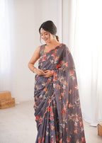 Jyoti Fashion Women's Multicolor Chinon Digital Printed Designer Saree with Blouse - Distacart
