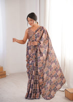 Jyoti Fashion Women's Multicolor Chinon Digital Printed Designer Saree with Blouse - Distacart