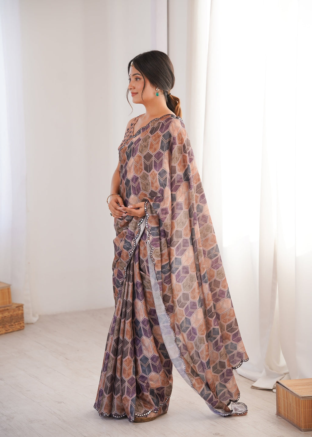 Jyoti Fashion Women's Multicolor Chinon Digital Printed Designer Saree with Blouse - Distacart