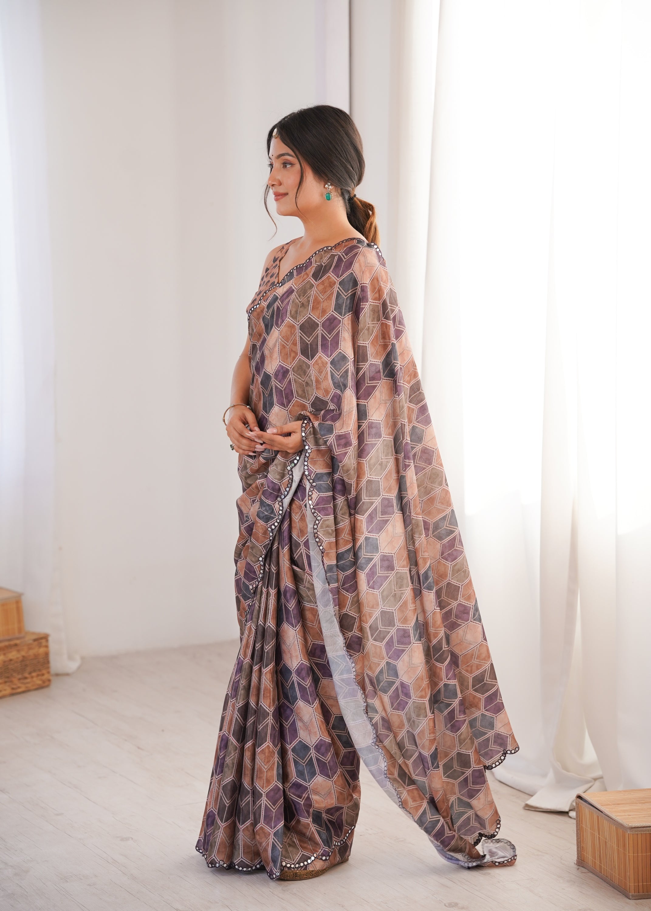 Jyoti Fashion Women's Multicolor Chinon Digital Printed Designer Saree with Blouse - Distacart