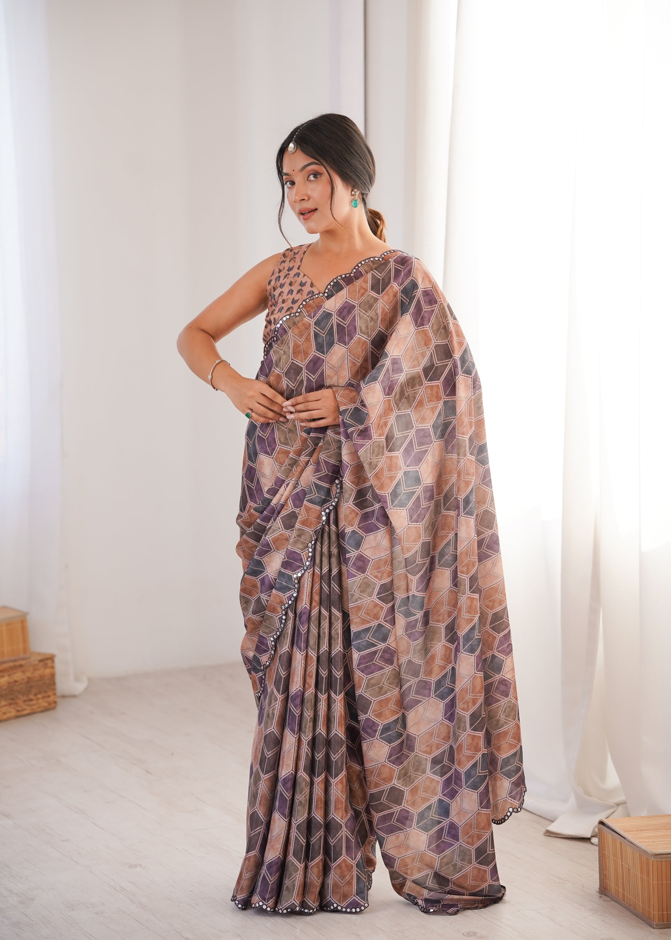 Jyoti Fashion Women's Multicolor Chinon Digital Printed Designer Saree with Blouse - Distacart