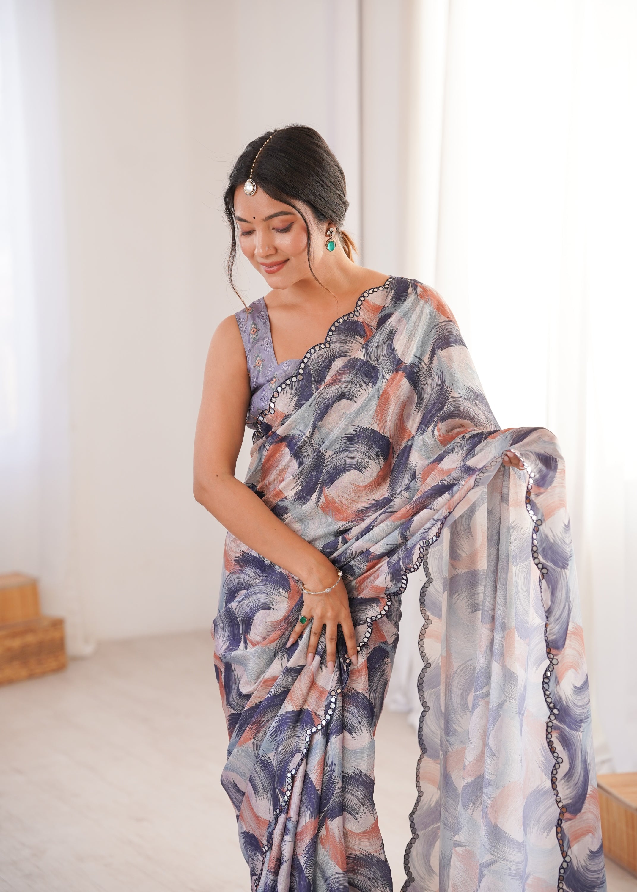 Jyoti Fashion Women's Multicolor Chinon Digital Printed Designer Saree with Blouse - Distacart
