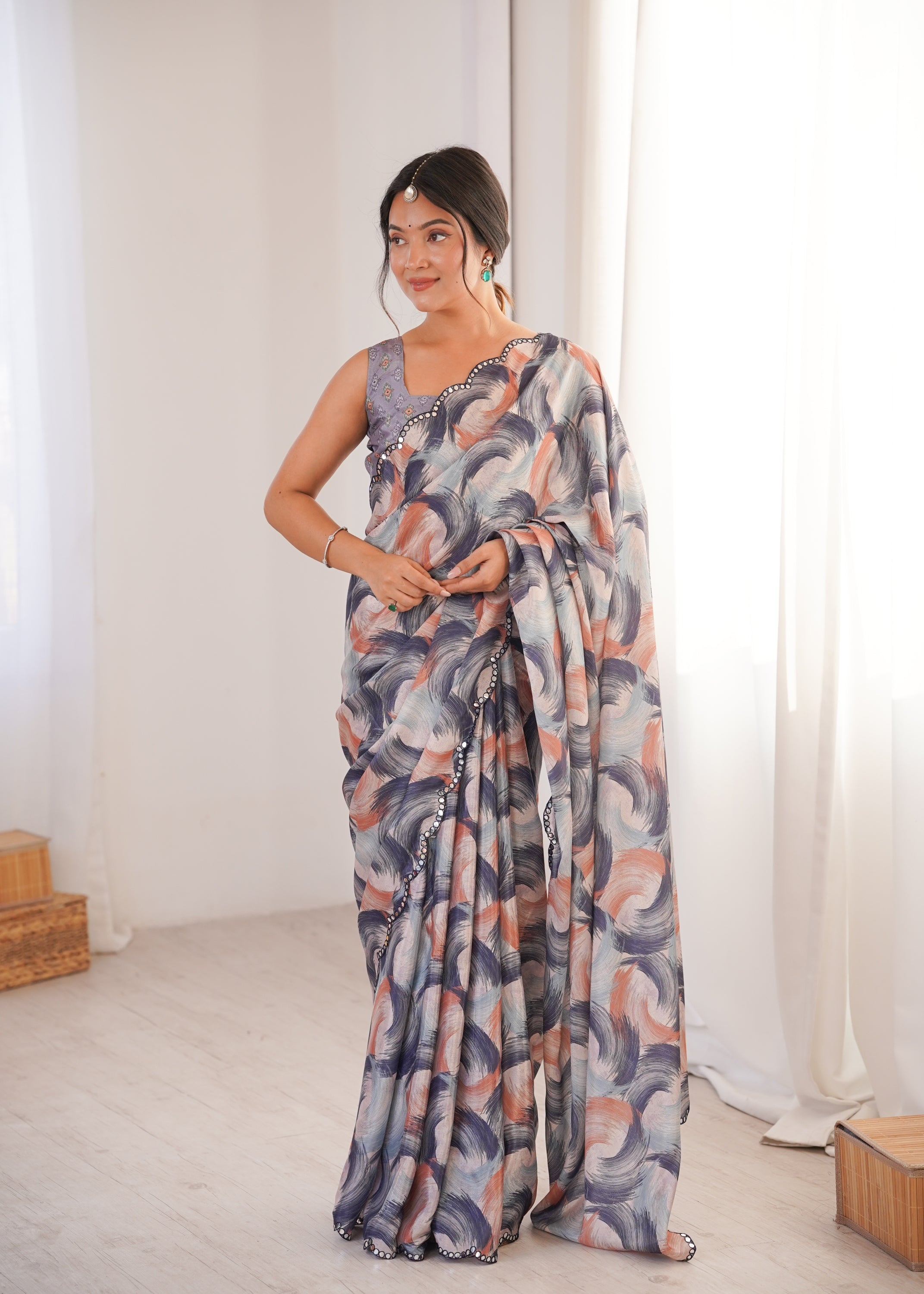 Jyoti Fashion Women's Multicolor Chinon Digital Printed Designer Saree with Blouse - Distacart