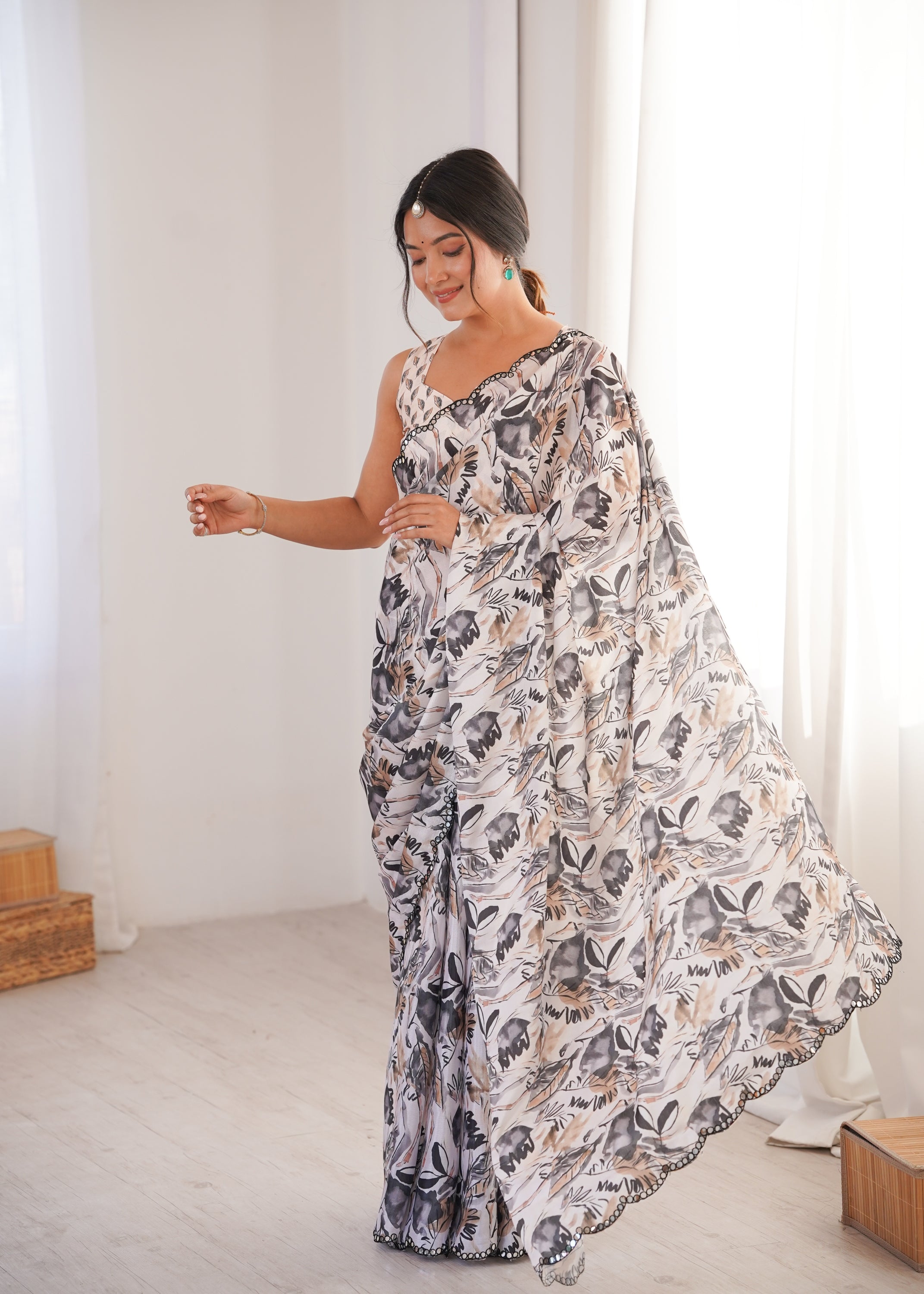 Jyoti Fashion Women's Multicolor Chinon Digital Printed Designer Saree with Blouse - Distacart