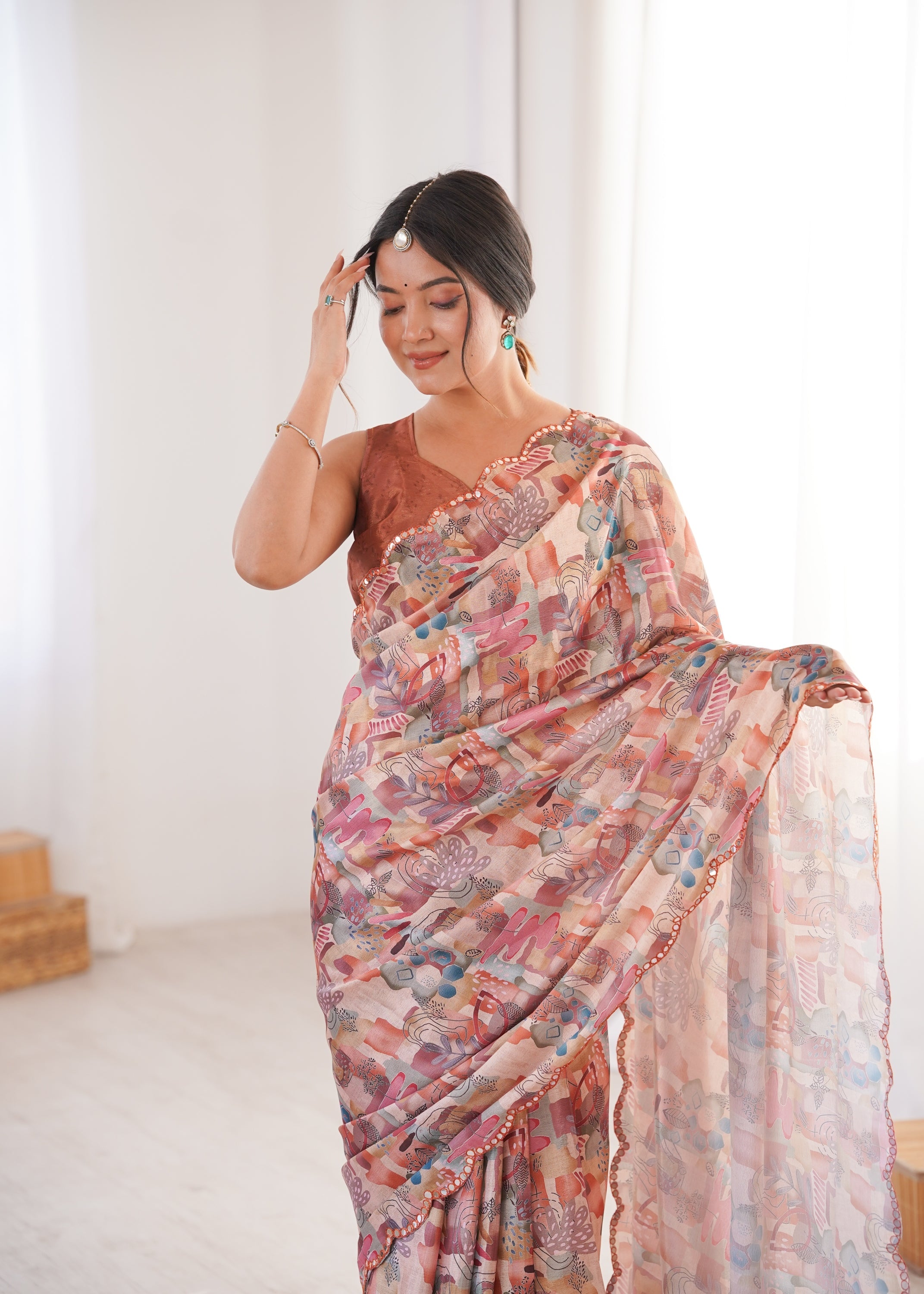 Jyoti Fashion Women's Multicolor Chinon Digital Printed Designer Saree with Blouse - Distacart
