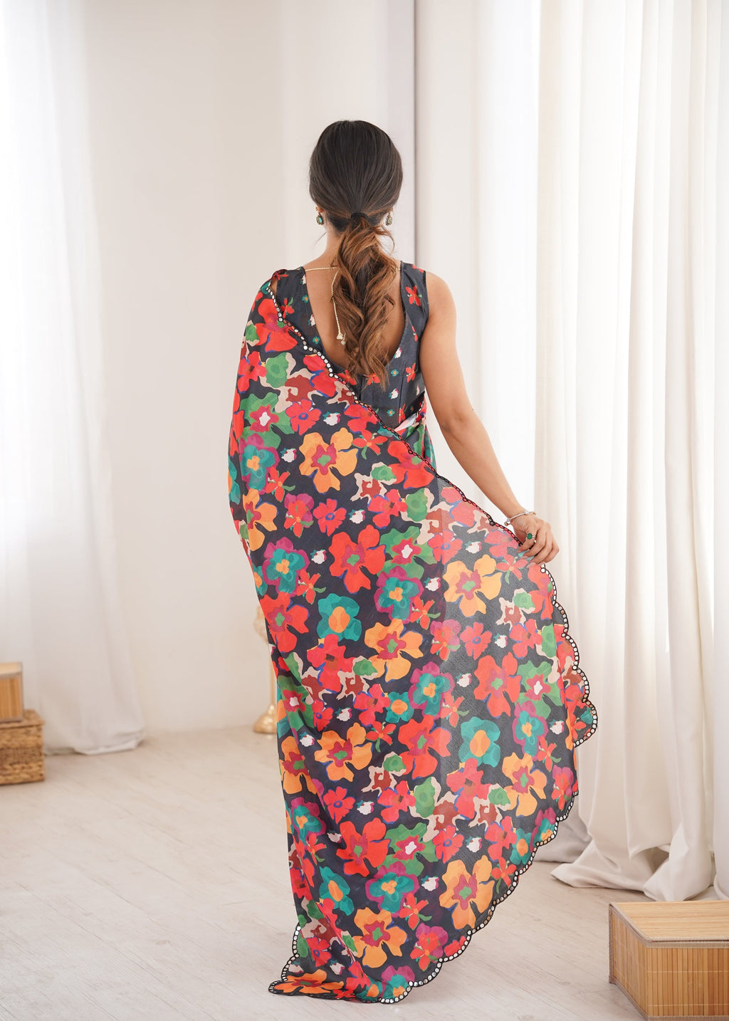 Jyoti Fashion Women's Multicolor Chinon Digital Printed Designer Saree with Blouse - Distacart