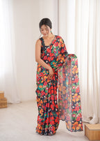 Jyoti Fashion Women's Multicolor Chinon Digital Printed Designer Saree with Blouse - Distacart