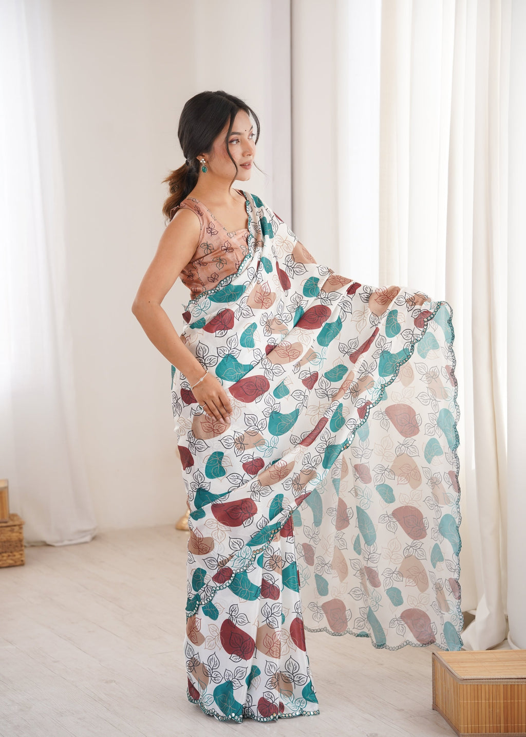 Jyoti Fashion Women's Multicolor Chinon Digital Printed Designer Saree with Blouse - Distacart