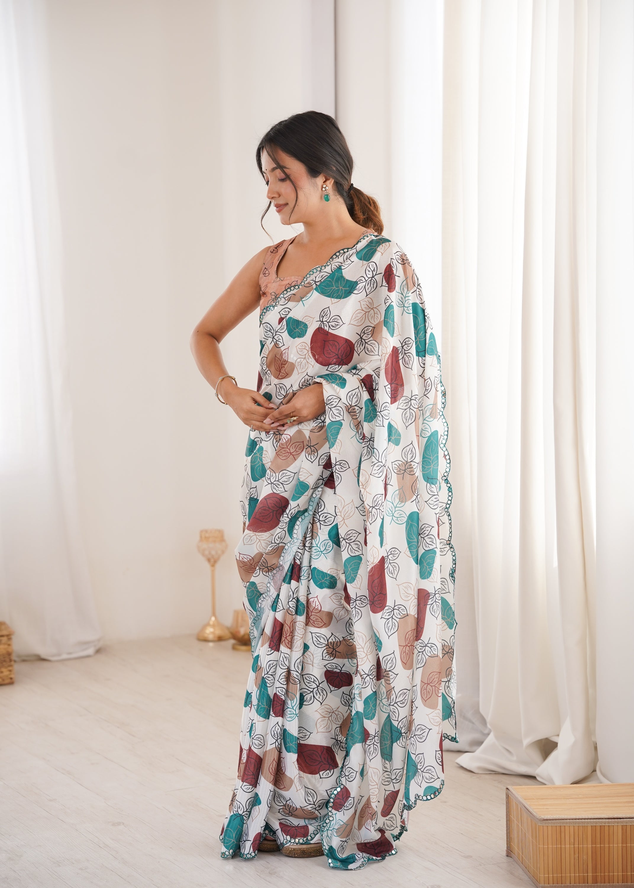 Jyoti Fashion Women's Multicolor Chinon Digital Printed Designer Saree with Blouse - Distacart