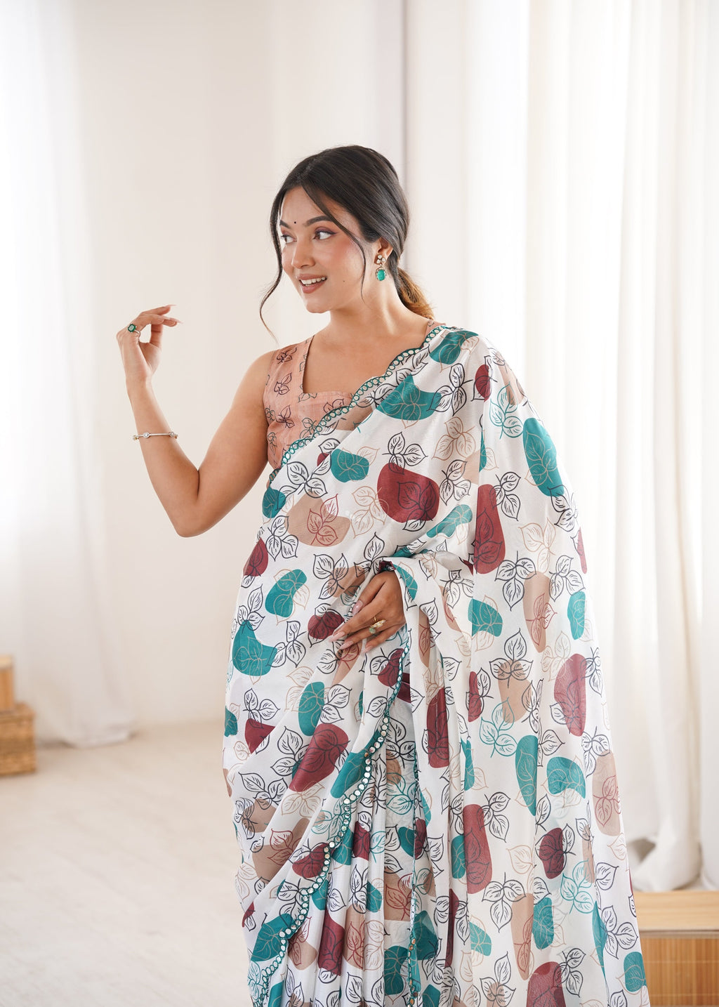 Jyoti Fashion Women's Multicolor Chinon Digital Printed Designer Saree with Blouse - Distacart