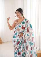 Jyoti Fashion Women's Multicolor Chinon Digital Printed Designer Saree with Blouse - Distacart