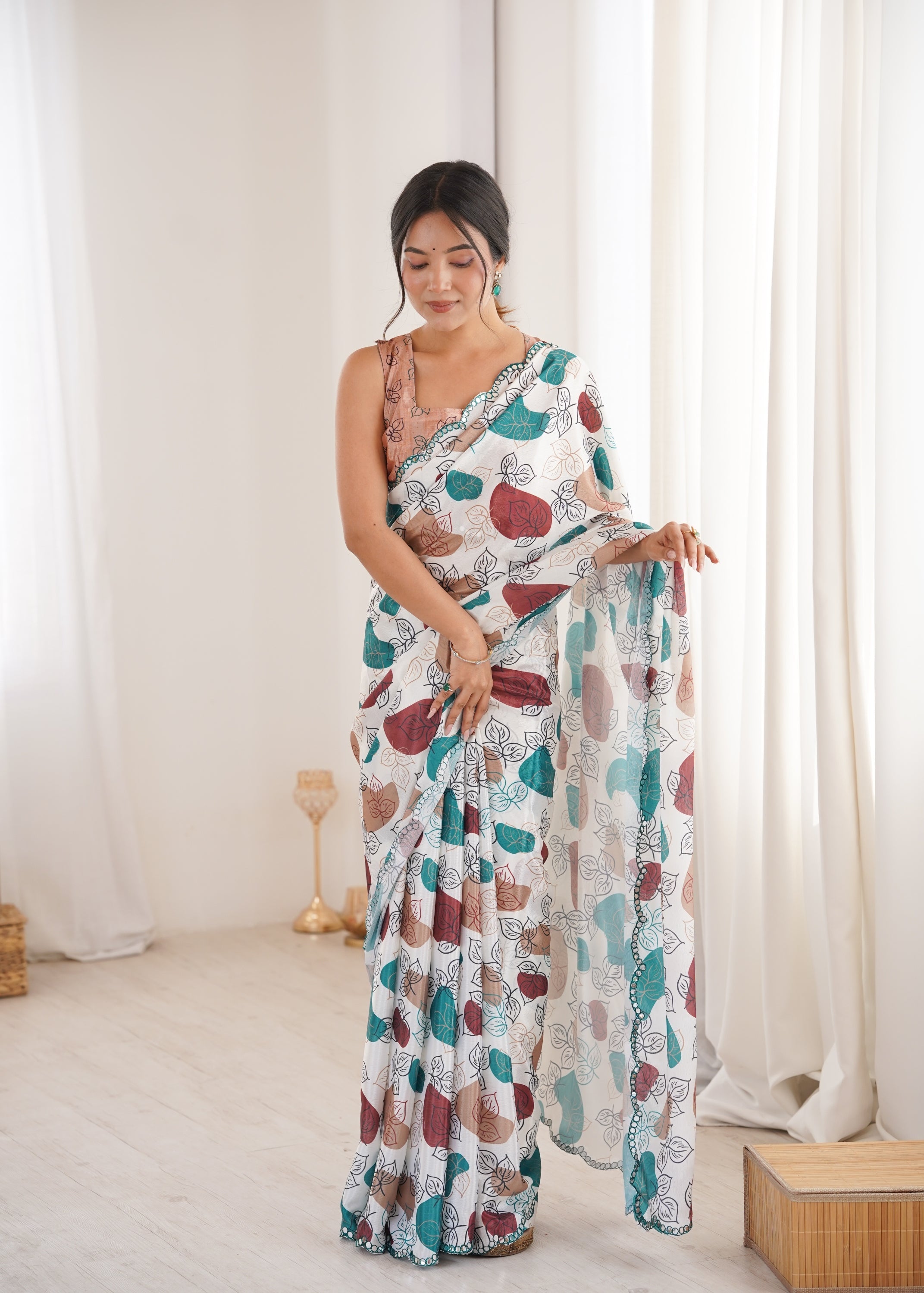 Jyoti Fashion Women's Multicolor Chinon Digital Printed Designer Saree with Blouse - Distacart