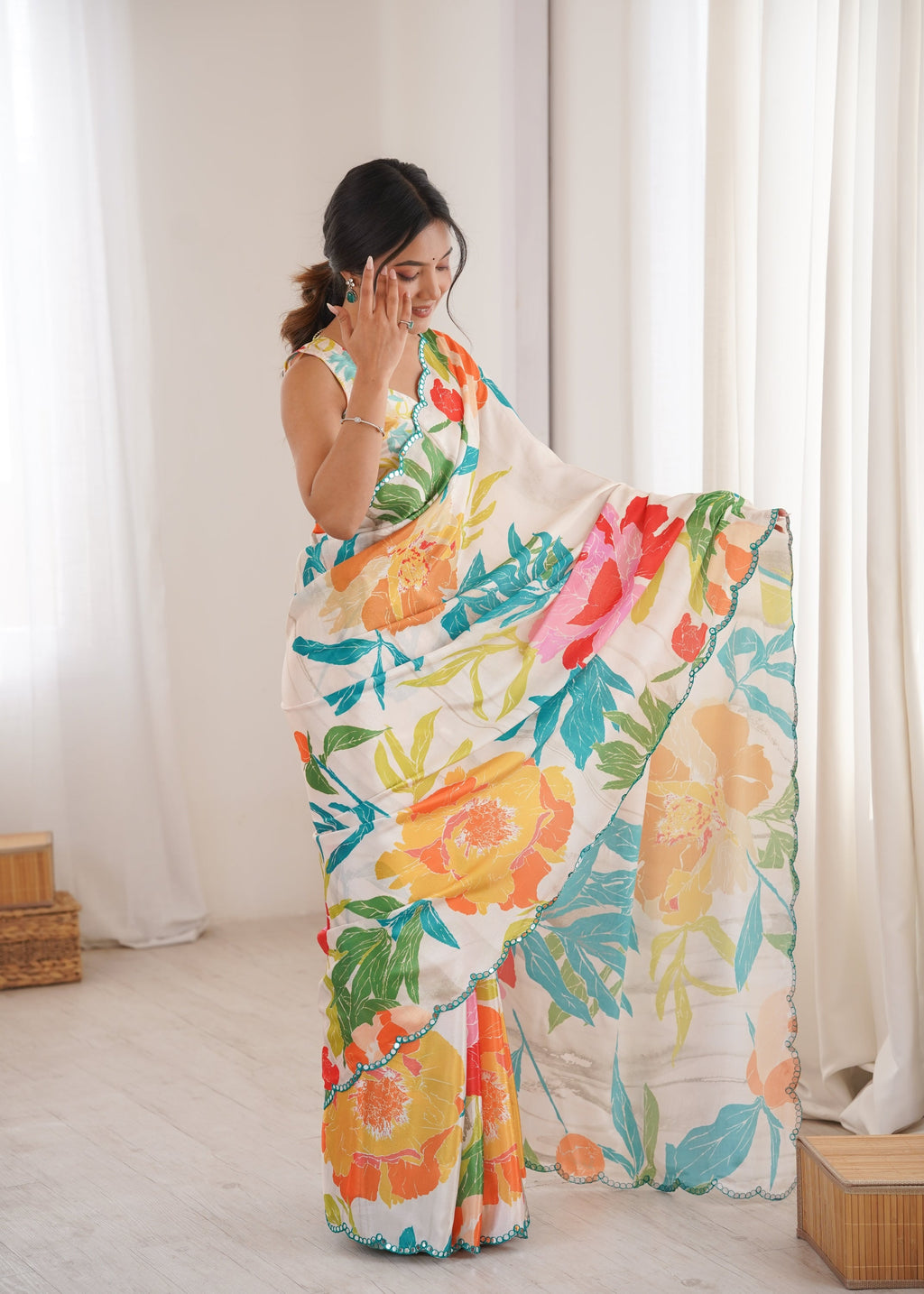 Jyoti Fashion Women's Multicolor Chinon Digital Printed Designer Saree with Blouse - Distacart