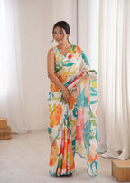 Jyoti Fashion Women's Multicolor Chinon Digital Printed Designer Saree with Blouse - Distacart