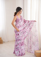 Jyoti Fashion Women's Purple Chinon Digital Printed Designer Saree with Blouse - Distacart