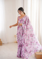 Jyoti Fashion Women's Purple Chinon Digital Printed Designer Saree with Blouse - Distacart