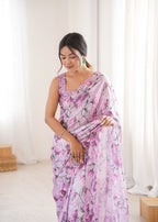 Jyoti Fashion Women's Purple Chinon Digital Printed Designer Saree with Blouse - Distacart
